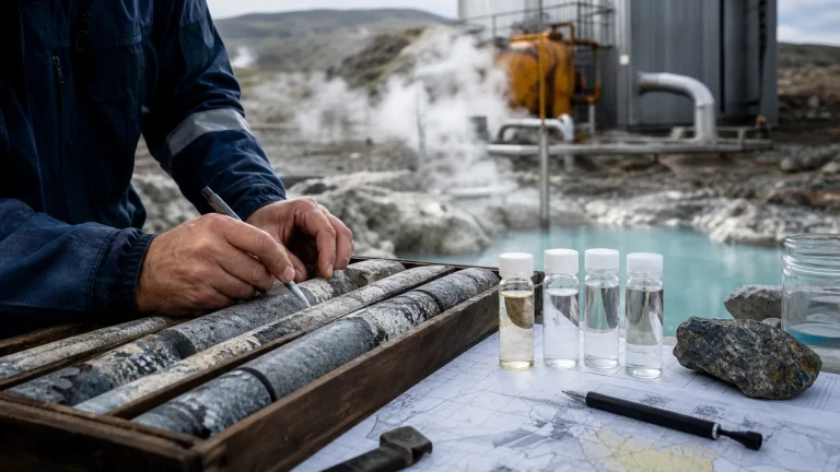 Carottes géologiques et échantillons d’eau étudiés pour un projet géothermique ou thermal